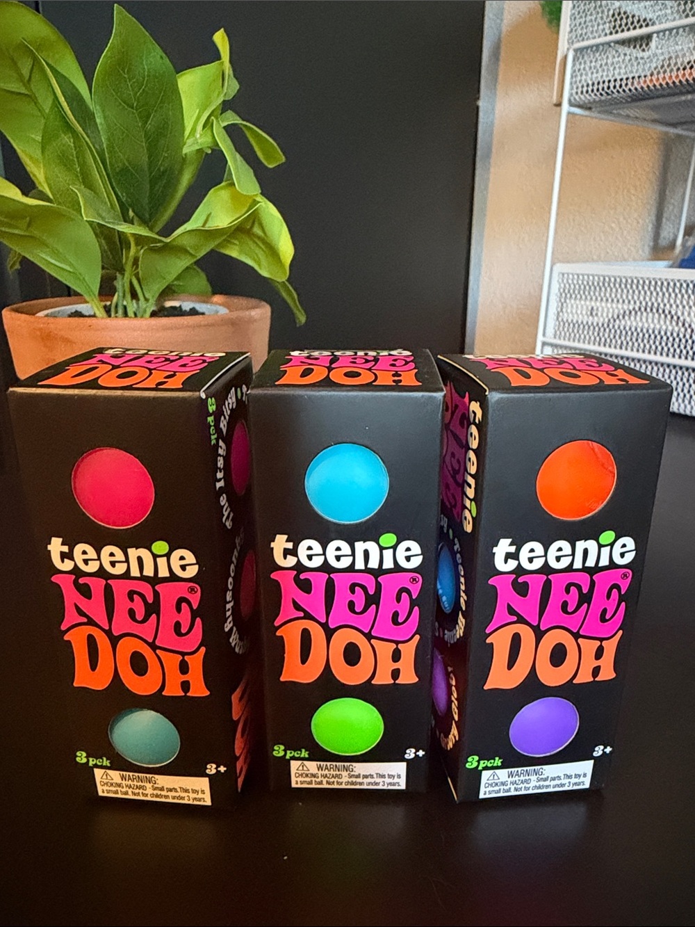 Three Packs of Teenie Nee Doh 3-Pack Sensory Squeezers - Pink, Blue, Orange Auth
